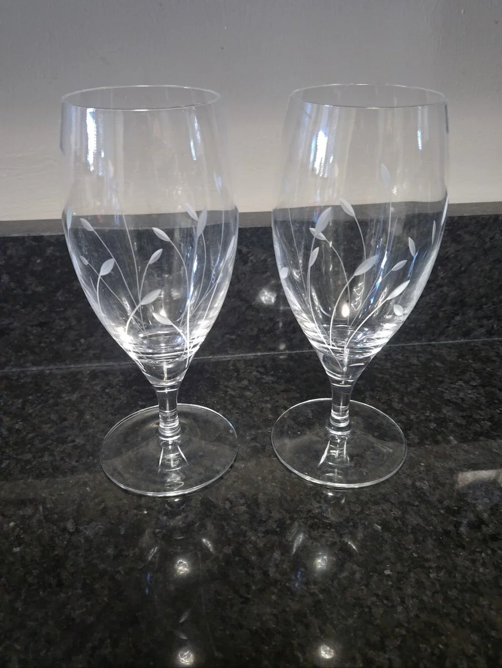 Princess House Clear Etched Floral Stemware Pair